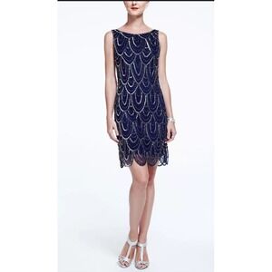 Pissaro Nights Dress Size 12 Blue Mini Beaded Party Elegant